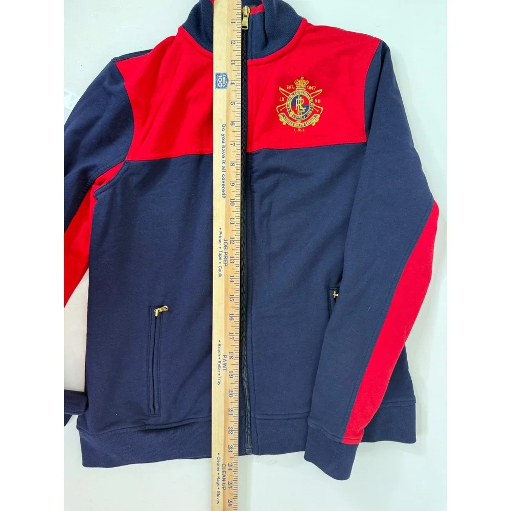 Lauren Ralph Lauren Jacket Women Petite Mediym Full Zip Track LRL Crest Navy Red